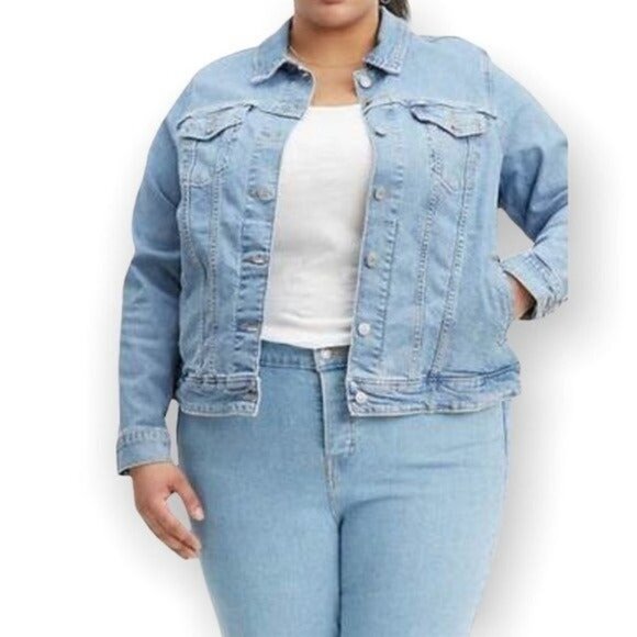 LEVI’S Plus Size Womens Denim Trucker Jacket Sun Baked Blue Size 3X NEW - Picture 1 of 7
